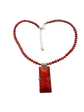 Jay King Mine Finds Red Coral Sterling Silver Necklace 16-18 Inch Adjustable Len